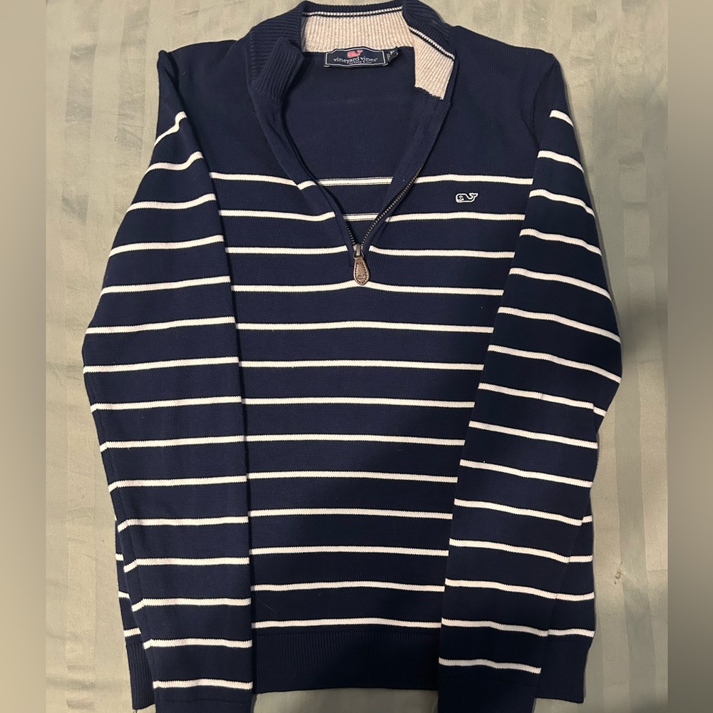 Vineyard Vines Navy and White Zip-Up Sweater